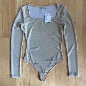 NEW Second Skin metallic gold bodysuit squareneck SMALL